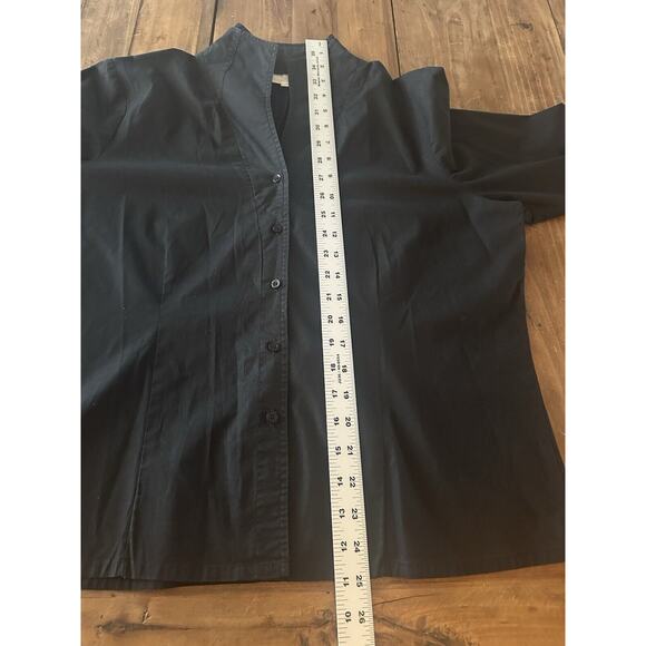 Soft Surroundings Black Button Shirt Size Large Stretch Double Collar - Picture 7 of 13